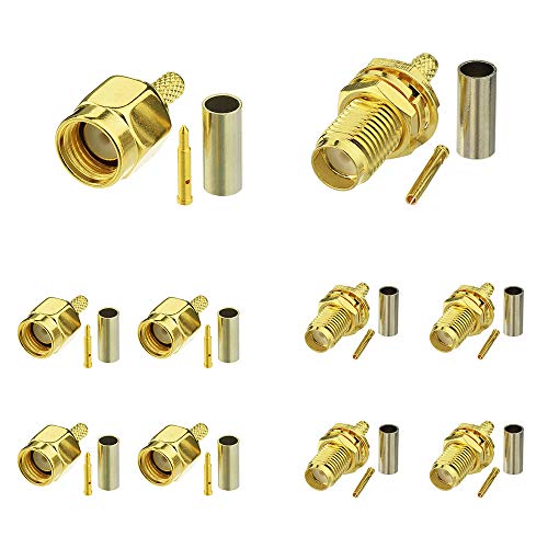 Superbat SMA Crimpverbinder Kit SMA Stecker + SMA Buchse Crimp Lötanschluss Kit für RG174 RG316 RG188 RG188A LMR100 Koaxialkabel (10 Stück insgesamt) von Superbat