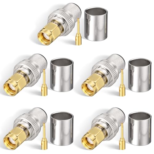 Superbat RP SMA Stecker Kit RP-SMA Male Crimp Lötanschluss für LMR400 RG213 RG8 RG8/U Belden-9913 WiFi Antennen Verlängerungskabel 5-Pack von Superbat