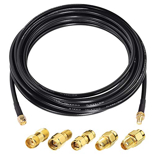 Superbat 10M RG58 SMA Stecker auf SMA Buchse Kabel SMA Verlängerungskabel mit 5 Stück SMA Adapter Kit-SMA auf SMA/RPSMA Adapter Kit für 4G LTE WLAN FPV Antennen Router SDR Geräte,Amateurfunk ADS-B von Superbat