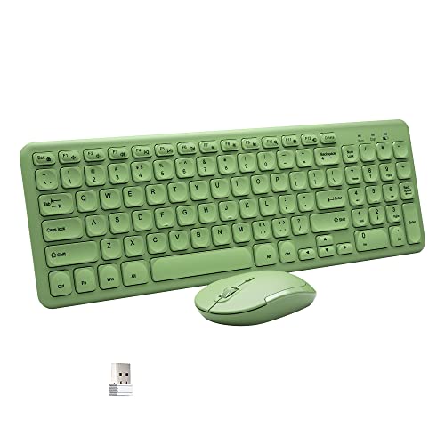 Kabellose Tastatur und Maus, Superbcco schnurlose Computertastatur mit Nummernblock, 2,4 GHz USB-Empfänger, ultradünn, energiesparend, 3-stufige DPI für Laptop/Computer/PC/Desktop (Avocado-Grün) von Superbcco