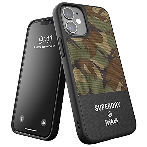 Superdry Handyhülle kompatibel mit iPhone 12 Mini 5.4, Schutzhülle aus geformtem Segeltuch für iPhone 12 Mini 5.4, Tarnung grün, 42587 von Superdry