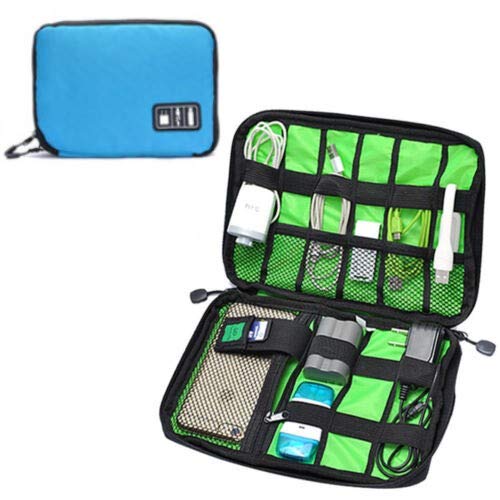 SuperglockT Kabeltasche Reise Kabelorganiser leicht tragbar Elektronik Tasche Aufbewahrungstasche für Kabel Ladegerät,Adapter,USB Sticks,Festplatten Smartphones (Blau) von SuperglockT