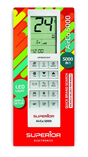Superior Airco 5000 - Universelle Fernbedienung für Klimaanlagen mit 5000 Codes - Kompatibel mit den wichtigsten Marken - Ergonomisches Design und programmierbare Timer-Funktion SUPCU005 von Superior Electronics