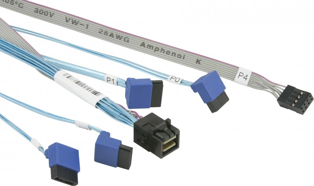 Super Micro Supermicro - SATA- / SAS-Kabel - mit Sidebands - SAS 12Gbit/s - 4x Mini SAS HD (SFF-8643) (M) bis SATA, Seitenband (W) rechtwinklig - 75 cm (CBL-SAST-0810) von Supermicro