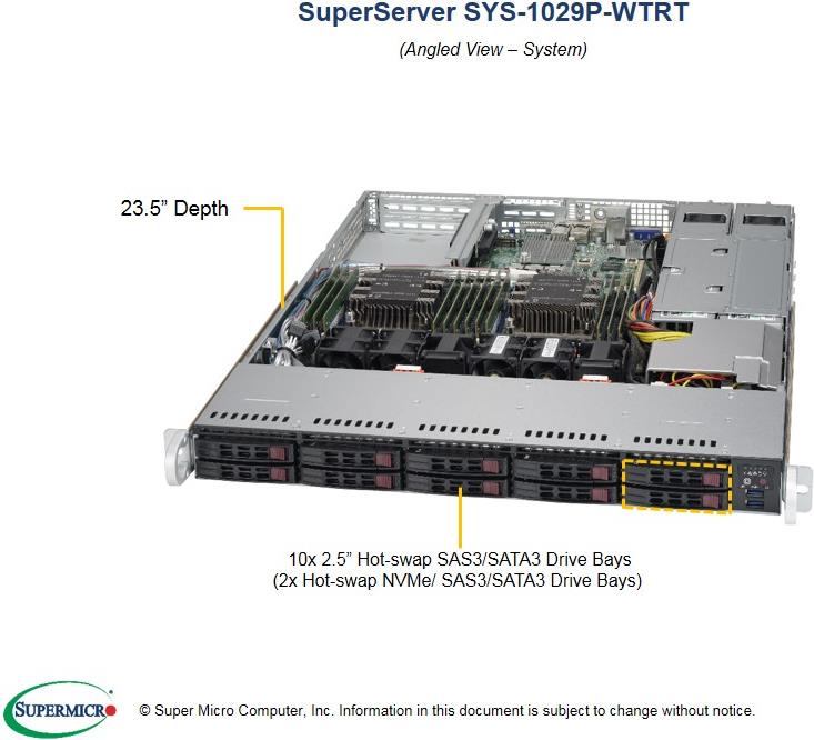 Super Micro Supermicro SuperServer 1029P-WTRT - Server - Rack-Montage - 1U - zweiweg - RAM 0GB - SATA/PCI Express - Hot-Swap 6,4 cm (2.5) - kein HDD - AST2500 - 10 GigE - Monitor: keiner (SYS-1029P-WTRT) von Supermicro