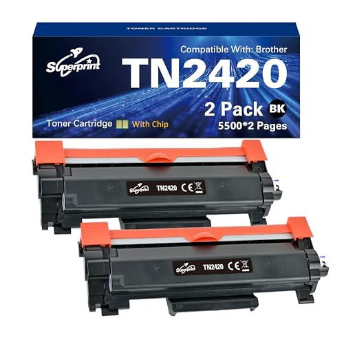 Superprint TN2420 L Druckpatrone Schwarz mit Hoher Kapazität Kompatibel für Brother HL-L2350DN HL-L2370DN DCP-L2510D DCP-L2530DW MFC-L2710DN MFC-L2750DW TN-2420 TN-2410 Toner (2er-Pack, Mit-chip) von Superprint