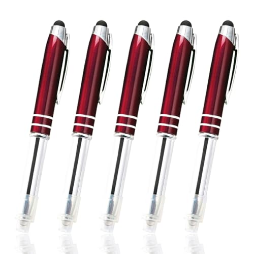 3 in 1 Stift Taschenlampe LED Kugelschreiber Multifunktionaler Stylus Pen mit Taschenlampe Licht & Beschreibbare Kugelschreiber Spitze für Touchscreen-Geräte/Papier (Schwarze Tinte, Rot) von Supertool