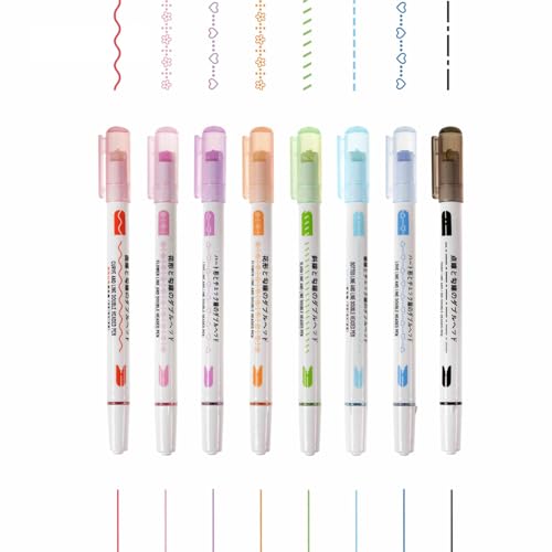 Curve Textmarker-Stifte-Set, Doppelspitze, farbige Textmarker mit 8 verschiedenen Kurven, zum Schreiben, Markieren, Zeichnen, Bürobedarf von Supertool