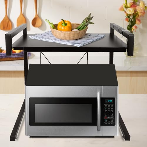 Mikrowellen Regal, Expandable Microwave Shelf 2-Tier, Mikrowellenregal Organizer Küche mit 3 Haken, Mikrowellenhalter Mikrowellenständer zum Aufhängen Organizer küchenorganizer (Schwarz, 40-65cm) von Supfine