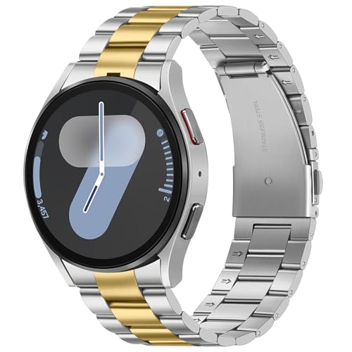 Suphart Metallband Kompatibel mit Samsung Galaxy Watch 7 6 5 4 FE Armband 44mm 40mm, Kein Gap-Ersatzarmbänder für Galaxy Watch 6 Classic 47mm 43mm/5 Pro 45mm, Silber-Gold Suphart Metallband Kompatibel mit Samsung Galaxy Watch 7 6 5 4 FE Armband 44mm 40mm, Kein Gap-Ersatzarmbänder für Galaxy Watch 6 Classic 47mm 43mm/5 Pro 45mm, Silber-Gold von Suphart