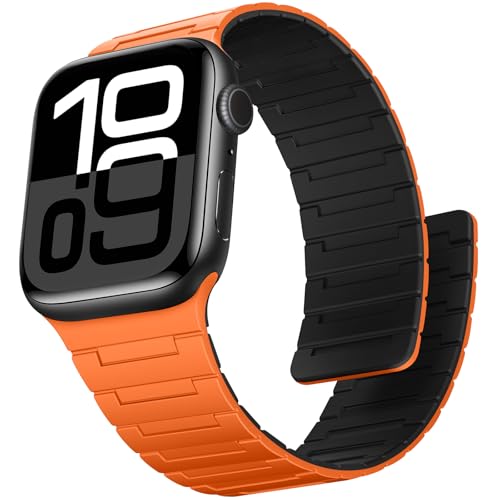 Suphart Starke Magnetische Armband Kompatibel mit Apple Watch Armband 49/46/45/44/42/41/40/38mm, Silikon Ersatzband für iWatch Ultra 2 SE Serie 10 9 8 7 6 5 4（42/41/40/38, Orange-Mitternacht） von Suphart