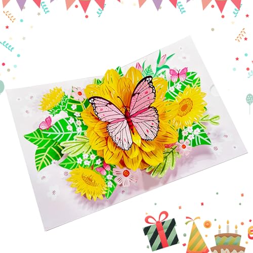 3D-Grußkarte mit Schmetterling und Blume | Schmetterlings-Geburtstags-Pop-Up-Karte, 3D-Geburtstagskarte, Muttertags-Pop-Up-Karte, handgefertigte Blumen-Grußkarten für jeden Anlass,faltbare Feierkarten von Suphyee