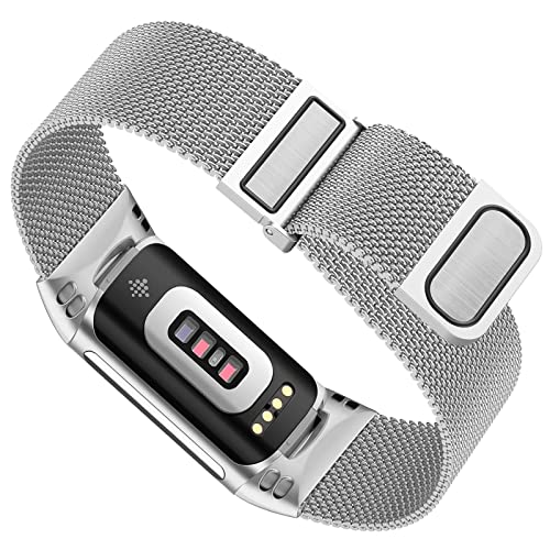 Supore Fitbit Charge 5 Metall Armband/Fitbit Charge 6 Armband, Verstellbares Sport Ersatzarmband mit Verbessertem Magnet für Fitbit Charge 6/Fitbit Charge 5 von Supore