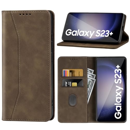 Supore Handyhülle für Samsung Galaxy S23 Plus Leder Hülle Premium Flip Schutzhülle Magnetischer Kartenhalter StänderHülle für Samsung Galaxy S23 Plus 5G 6,6''-Kaffee von Supore