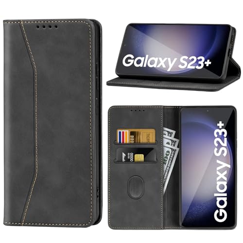 Supore Handyhülle für Samsung Galaxy S23 Plus Leder Hülle Premium Flip Schutzhülle Magnetischer Kartenhalter StänderHülle für Samsung Galaxy S23 Plus 5G 6,6''-Schwarz von Supore