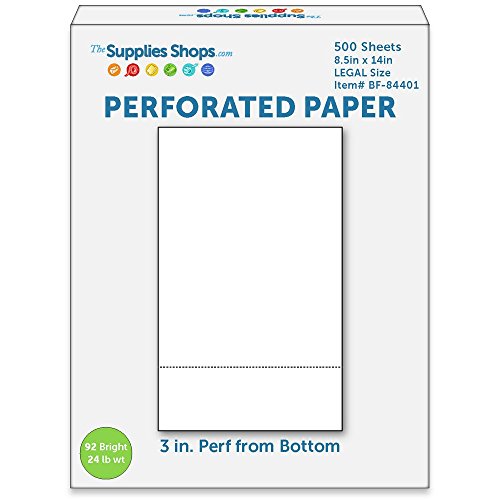 Perforiertes Papier, 7,6 cm von unten, horizontal auf weiß, Kopierpapier 24#, Rechtsgröße, 500 Stück von Supplies Shops