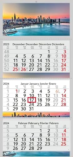 XXL 3 Monatskalender 2024 Chicago USA mit 3/4 Monate Foto Kalender Stadt Motiv Großstadt Wandkalender ohne Werbung Fotokalender Bürokalender Motivkalender Mehrblockkalender (3 Monatskalender) von Supply24 since 2004