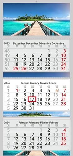 XXL 3 Monatskalender 2024 Malediven Trauminsel mit 3/4 Monate Foto Kalender Strand Motiv Meer Wandkalender ohne Werbung Fotokalender Bürokalender Motivkalender Mehrblockkalender (3 Monatskalender P) von Supply24 since 2004