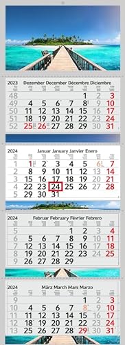 XXL 4 Monatskalender 2024 Malediven Trauminsel mit 3/4 Monate Foto Kalender Strand Motiv Meer Wandkalender ohne Werbung Fotokalender Bürokalender Motivkalender Mehrblockkalender (4 Monatskalender) von Supply24 since 2004