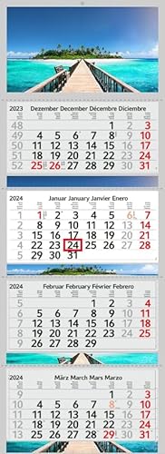 XXL Monatskalender 2024 Malediven Trauminsel mit 3/4 Monate Foto Kalender Strand Motiv Meer Wandkalender ohne Werbung Fotokalender Bürokalender Motivkalender Mehrblockkalender (4 Monatskalender P) von Supply24 since 2004