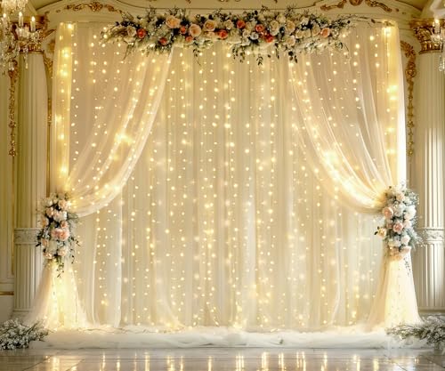 Champagner-Tüll-Fotohintergrund, Vorhang mit Lichterkette, für Partys, Hochzeit, Brautparty, transparenter Champagnervorhang, Hintergrund für Geburtstag, Babyparty, Fotoautomaten, Fotografie, 6 x 2,4 Champagner-Tüll-Fotohintergrund, Vorhang mit Lichterkette, für Partys, Hochzeit, Brautparty, transparenter Champagnervorhang, Hintergrund für Geburtstag, Babyparty, Fotoautomaten, Fotografie, 6 x 2,4 von Suppromo