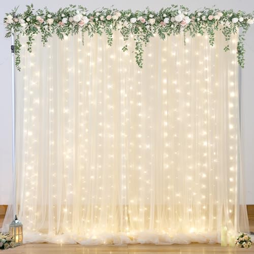Champagner-Tüll-Fotohintergrund, Vorhang mit Lichterkette, für Partys, Hochzeit, Brautparty, transparenter Champagnervorhang, Hintergrund für Geburtstag, Babyparty, Fotokabine, Fotografie, 3 x 2,4 m Champagner-Tüll-Fotohintergrund, Vorhang mit Lichterkette, für Partys, Hochzeit, Brautparty, transparenter Champagnervorhang, Hintergrund für Geburtstag, Babyparty, Fotokabine, Fotografie, 3 x 2,4 m von Suppromo