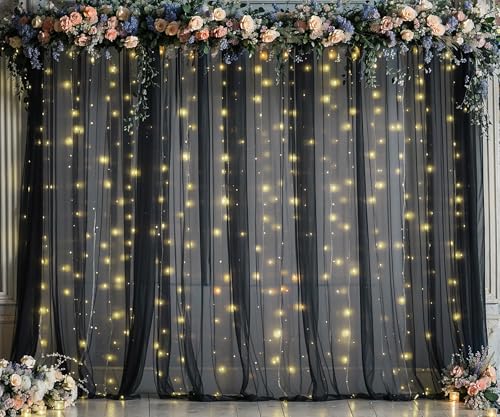 Fotohintergrund aus Tüll, 3 m x 3 m, mit Lichterkette, für Partys, durchscheinender schwarzer Vorhanghintergrund für Geburtstagsparty, Babyparty, Hochzeit, Fotokabine, Fotografie, Fotohintergrund aus Tüll, 3 m x 3 m, mit Lichterkette, für Partys, durchscheinender schwarzer Vorhanghintergrund für Geburtstagsparty, Babyparty, Hochzeit, Fotokabine, Fotografie, von Suppromo