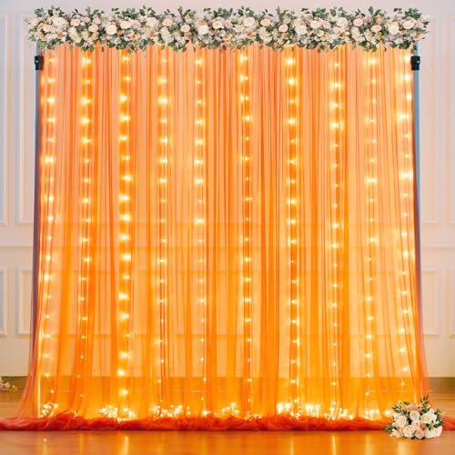 Orangefarbener Tüll-Hintergrundvorhang mit Lichterketten für Pariten, 3 x 2,4 m, durchsichtige Hintergrundvorhänge für Geburtstagsparty, Babyparty, Hochzeit, Zeremonie, Abschlussball, Halloween, Orangefarbener Tüll-Hintergrundvorhang mit Lichterketten für Pariten, 3 x 2,4 m, durchsichtige Hintergrundvorhänge für Geburtstagsparty, Babyparty, Hochzeit, Zeremonie, Abschlussball, Halloween, von Suppromo