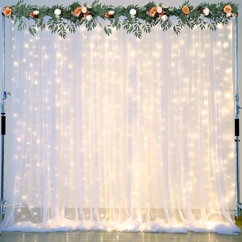 Weißer Tüll-Hintergrundvorhang mit Lichterkette, für Partys, Hochzeit, Brautparty, transparenter weißer Vorhang, Hintergrund für Geburtstag, Babyparty, Fotoautomaten, Fotografie, Weißer Tüll-Hintergrundvorhang mit Lichterkette, für Partys, Hochzeit, Brautparty, transparenter weißer Vorhang, Hintergrund für Geburtstag, Babyparty, Fotoautomaten, Fotografie, von Suppromo