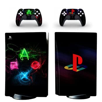 PS5 Disc Edition Neon Icons Logo Classic Console Skin, Decal, Vinyl, Sticker, Faceplate - Console and 2 Controllers - Protective Cover New PlayStation 5 DISC von Supreme Skinz