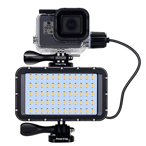 Suptig 60 LED-Videoleuchte mit 5200 mAh tragbarem Ladeakku, tragbare Beleuchtung, dimmbares Licht, kompatibel mit GoPro Hero 12/11/10/9/8/7/6/5/4/3/3+/2/Session/gopro max More Action cam von Suptig