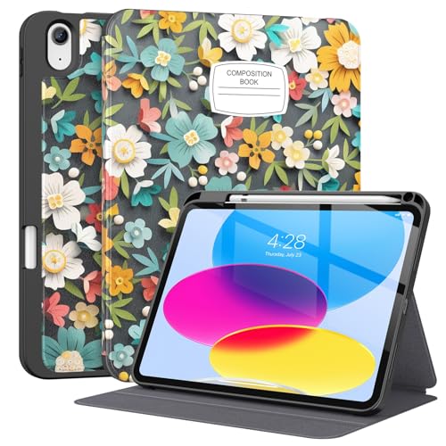 Supveco Schutzhülle für iPad 10. Generation 2022 mit Stifthalter, unterstützt Apple Pencil 1. Generation + automatische Wake-/Sleep-Funktion, Premium-Folio-Schutzhülle mit weicher TPU-Rückseite für von Supveco