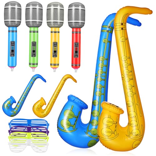 Supvox 12 Stück Interaktive Requisiten Mikrofon Aufblasen Stütze Aufblasbare Partyartikel Für Aufblasbare Musikinstrumente Aufblasbares Saxophon Spielzeugsaxophon Gläser Schlag PVC von Supvox