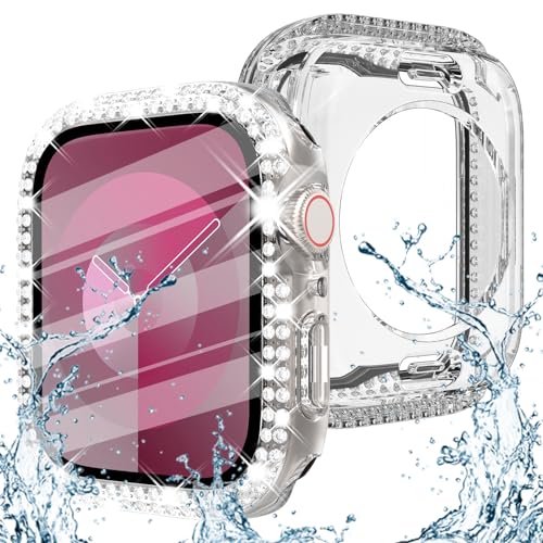 Surace 2-in-1-Schutzhülle für Apple Watch Series 8 7 45 mm, über 100 Kristalldiamanten mit Displayschutzfolie, Vorder- und Rückseite, vollständige Schutzhülle für Damen, 45 mm klar von Surace