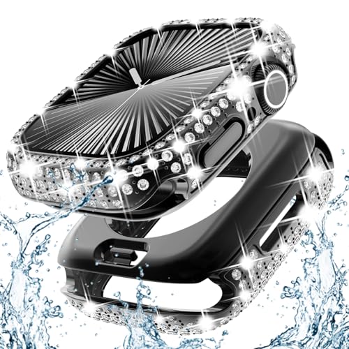 Surace 2-in-1 wasserdichte Bling-Hülle, kompatibel mit Apple Watch Serie 10, 46 mm, Displayschutzfolie, Kristalle, Diamant-Schutzhülle, Stoßfänger, Gesichtsabdeckung für Apple Watch 10, 46 mm, Zubehör von Surace