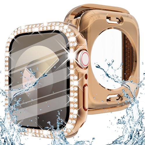 Surace 2-in-1 wasserdichte Bling Hülle kompatibel für Apple Watch Serie 9 8 7 45 mm, über 100 Kristalldiamanten mit Displayschutzfolie, Vorder- und Rückseite, vollständige schützende von Surace