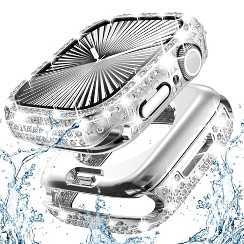 Surace 2-in-1 wasserdichte Schutzhülle für Apple Watch Serie 10, 46 mm, Displayschutzfolie, Kristalle, Diamant-Schutzhülle, Stoßfänger, Gesichtsabdeckung für Apple Watch 10, 46 mm, Zubehör, Damen, von Surace