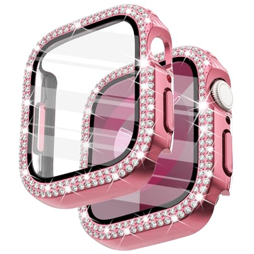 Surace 41 mm Hülle kompatibel mit Apple Watch Serie 9 Serie 8 Serie 7 Hülle mit Displayschutzfolie, Bling Diamond Overall Schutzhülle kompatibel mit Apple Watch Serie 7 & 8 & 9 41 mm, Rosa von Surace