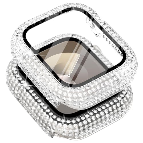 Surace 45 mm Hülle kompatibel mit Apple Watch Serie 9 Serie 8 Serie 7, 400 Diamanten mit Displayschutzfolie Bling Case gehärtetes Glas Schutzhülle für Apple Watch 9 8 7 45 mm, klar von Surace