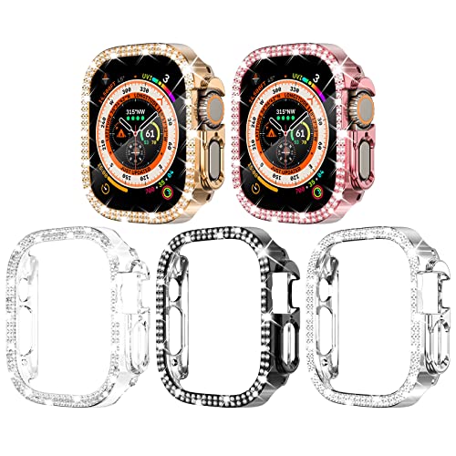 Surace 49 mm Hülle kompatibel mit Apple Watch Ultra Hülle, Bling Cover Diamant Bumper Schutzhülle Ersatz für Apple Watch Ultra 49 mm (5 Packungen, Roségold/Rosa/Schwarz/Silber/Transparent) von Surace