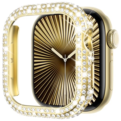 Surace Bling Bumper Case Kompatibel mit Apple Watch Series 10 46mm Hülle, Kristall Diamant Strass Schutzhülle Face Cover für iWatch 10 46mm, Gold Surace Bling Bumper Case Kompatibel mit Apple Watch Series 10 46mm Hülle, Kristall Diamant Strass Schutzhülle Face Cover für iWatch 10 46mm, Gold von Surace