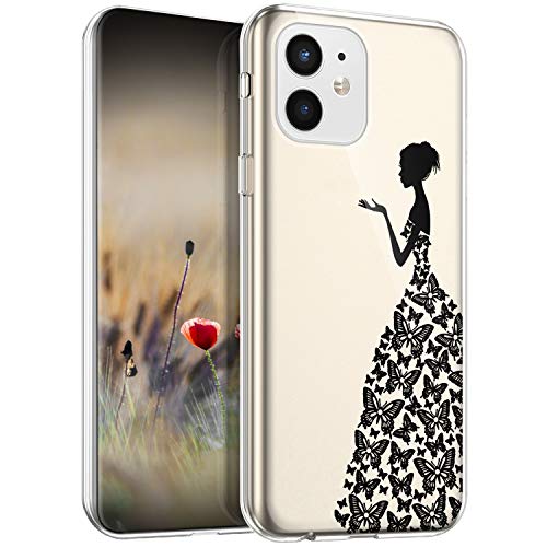 Klar Silikon Hülle für iPhone 12 Mini Handyhülle,Blumen Muster Frauen Dünne Weiche Transparent TPU Silikon Handy Hülle Schutzhülle Case Crystal Clear Hülle für iPhone 12 Mini,Schmetterling Mädchen von Surakey