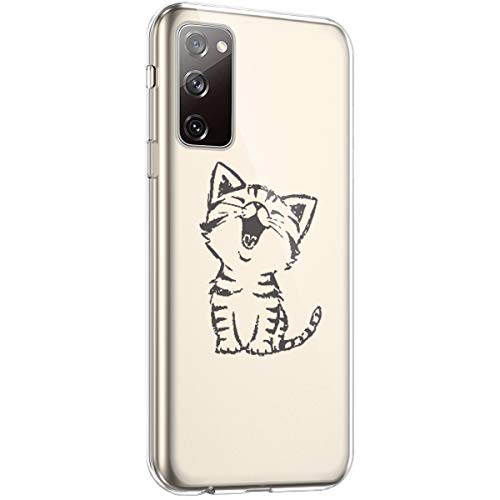 Surakey Hülle für Samsung Galaxy S20 FE 5G Durchsichtig Case Transparent TPU Silikon Handyhülle Schutzhülle mit Muster Ultra Dünn Silikon Crystal Bumper Case für Galaxy S20 FE, Lächeln katze von Surakey