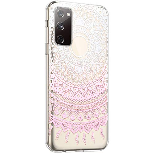 Surakey Hülle für Samsung Galaxy S20 FE 5G Durchsichtig Case Transparent TPU Silikon Handyhülle Schutzhülle mit Muster Ultra Dünn Silikon Crystal Bumper Case für Galaxy S20 FE, Rosa Mandala Blume von Surakey