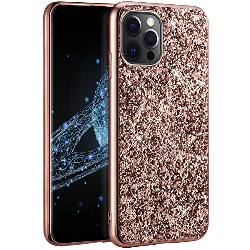 Surakey für iPhone 12/iPhone 12 Pro Hülle Glitzer Handyhülle Schutzhülle,Glänzend Glitzer Strass TPU Silikon Hülle Stoßfest Hart PC Hülle Case Tasche für iPhone 12/iPhone 12 Pro,Rose Gold von Surakey