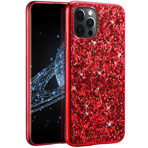 Surakey für iPhone 12/iPhone 12 Pro Hülle Glitzer Handyhülle Schutzhülle,Glänzend Glitzer Strass TPU Silikon Hülle Stoßfest Hart PC Hülle Case Tasche für iPhone 12/iPhone 12 Pro,Rot von Surakey