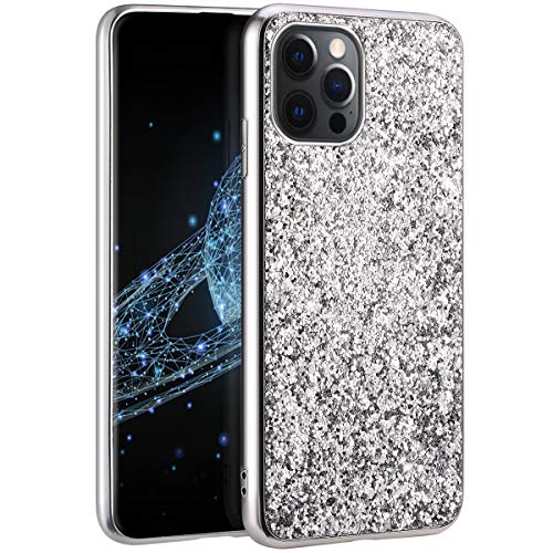 Surakey für iPhone 12/iPhone 12 Pro Hülle Glitzer Schutzhülle,Glänzend Glitzer Strass TPU Silikon Bumper Handyhülle Stoßfest Hart PC Hülle Case Tasche für iPhone 12/iPhone 12 Pro,Silber von Surakey