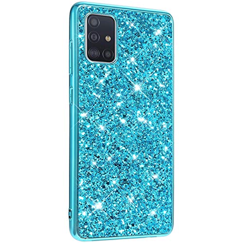 Surakey kompatibel mit Samsung Galaxy A51 Hülle Glitzer Schutzhülle,Glänzend Glitzer Strass TPU Silikon Bumper Handyhülle Stoßfest Hart PC Hülle Case Tasche für Galaxy A51,Blau von Surakey