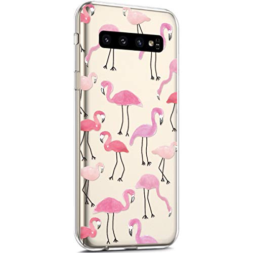 Surakey kompatibel mit Samsung Galaxy S10 Hülle, Transparent TPU Silikon Schutz Handyhülle Schutzhülle Muster Crystal Clear TPU Bumper Rückschale Case Tasche Etui Für Galaxy S10,Rosa Flamingo von Surakey