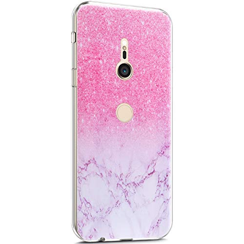 Surakey kompatibel mit Sony Xperia XZ3 Hülle Silikon TPU Handyhülle Schutzhülle Transparent mit Muster Ultra Dünn TPU Bumper Rückschale Backcover für Sony Xperia XZ3, Rosa Marmor von Surakey